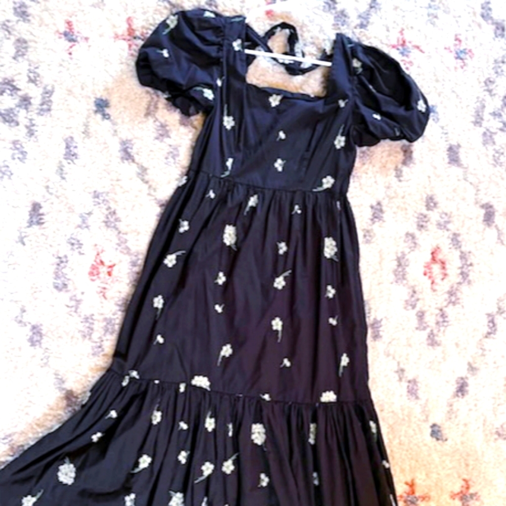 Black embroidered flower maxi dress